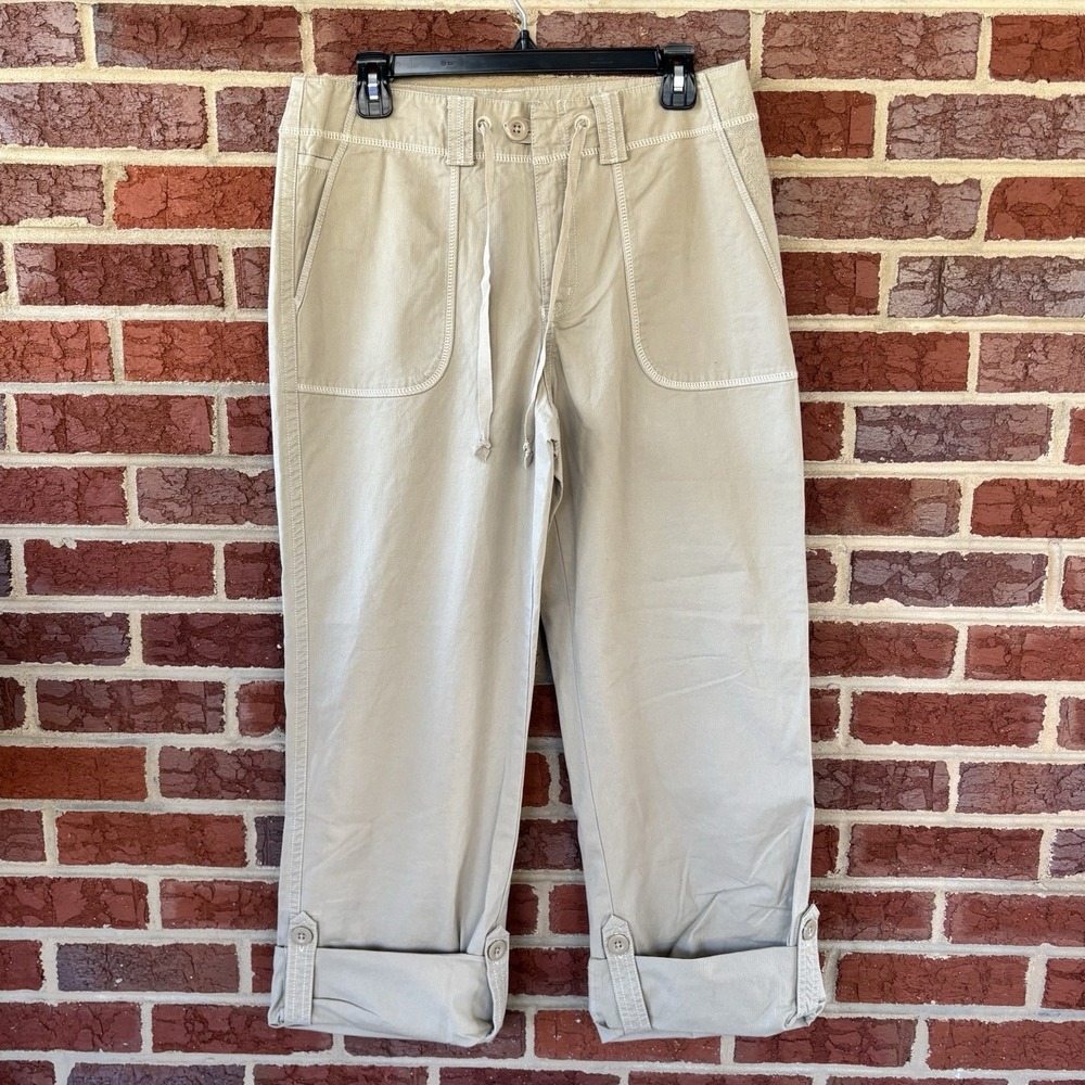 Eddie Bauer Y2K Roll Up Khaki Hiking Pants Womens‎ 8 Cotton Embroidered Gorpcore